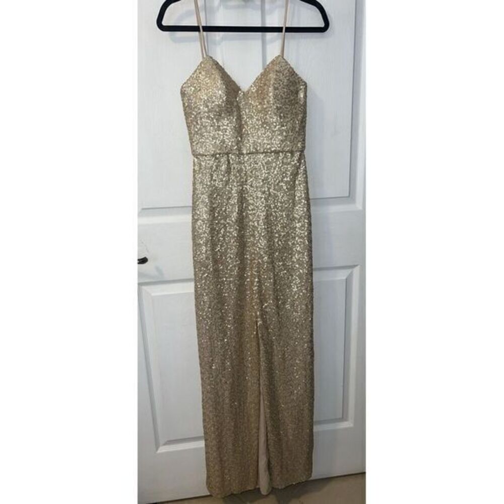 Amsale Samantha Gold Sequin Spaghetti Strap Bridesmaid/Formal Gown Size 4